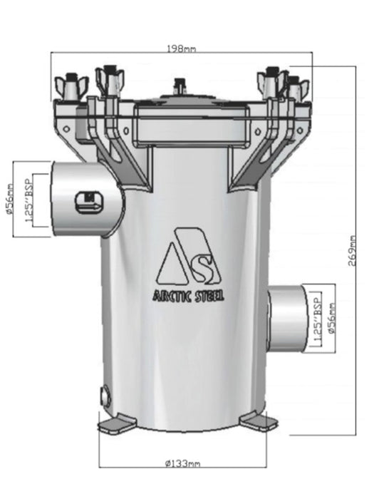 1.25″ Seawater Strainer (Side In Side Out) Stainless Steel 2205