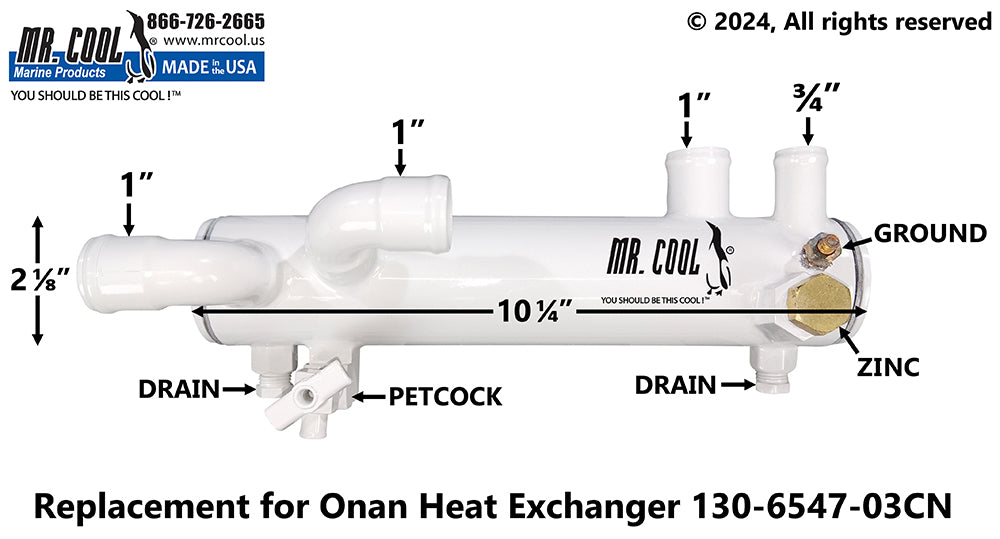 ONAN MDKAL, MDKAV /AW/AZ HEAT EXCHANGER 130-4702, 130-4985-03, 130-6547-03