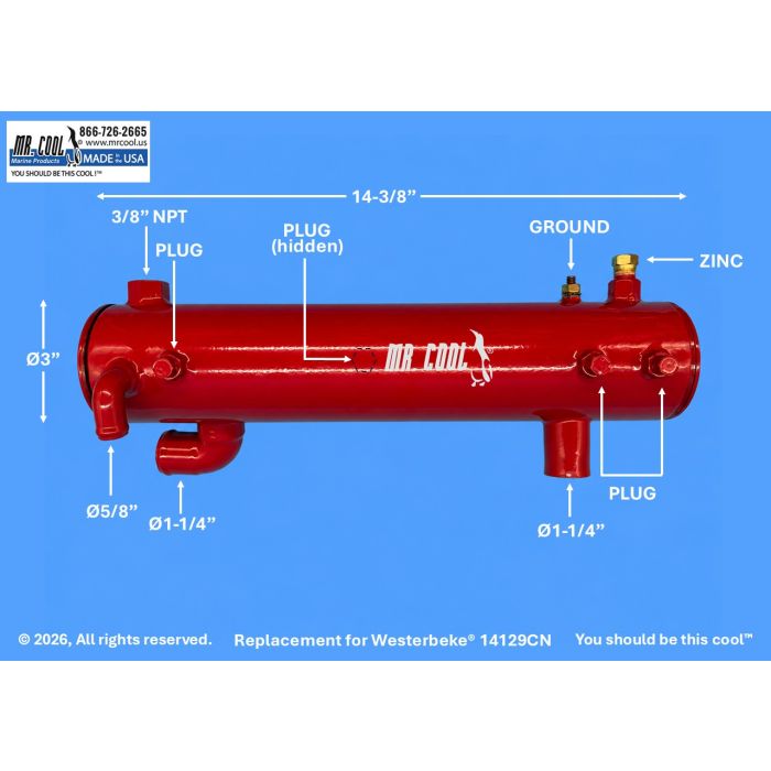 Westerbeke W40 4-107 Heat Exchanger 014129 Replacement Mr Cool 04129CN