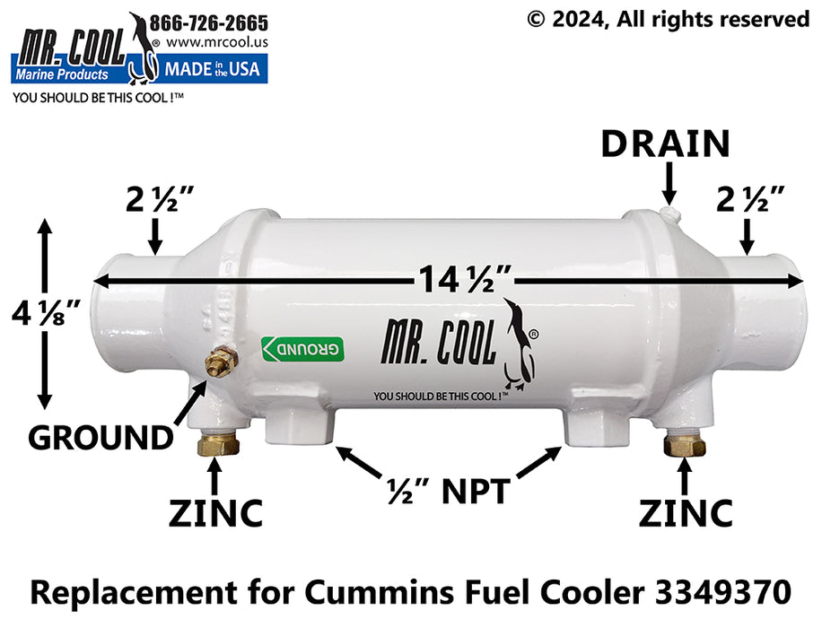 Cummins QSM11 Fuel Cooler 4"x 8.25" 3349370 / 4989987 Replacement MR COOL