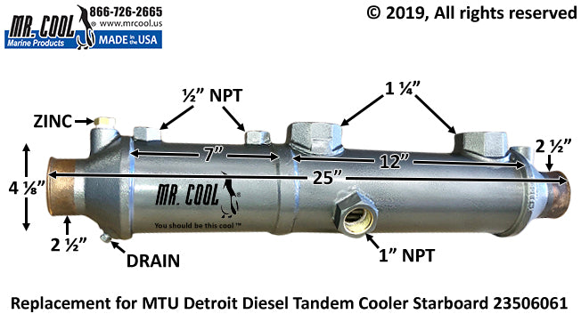 MTU DETROIT DIESEL 6V-92 TANDEM COOLER 23506061 STARBOARD REPLACEMENT