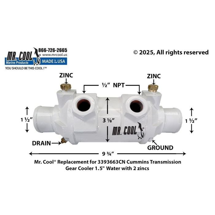 Cummins 6BTA Oil Cooler 3"x6" 3393663CN 1.5'' Replacement MR COOL