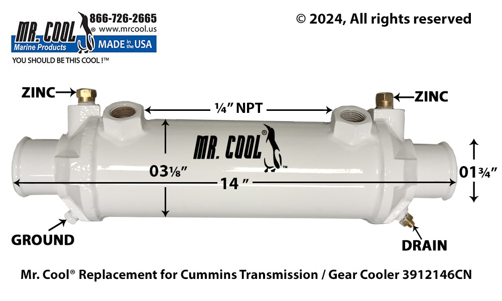 CAT 3126 with ZF Transmission Gear Oil Cooler 113-1113 3" X 9" Replacement