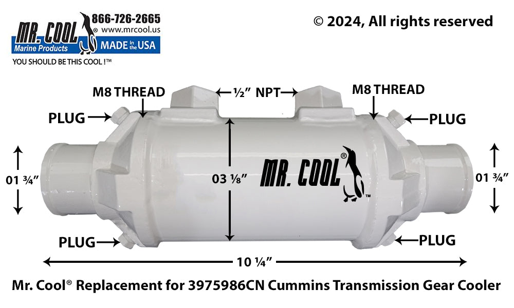 Cummins QSB Oil Cooler 3"x 9" 3975986CN 1.3/4'' Replacement Part