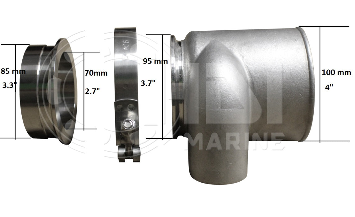 3"x 4" Cast 316 Stainless Steel Exhaust Mixing Elbow Kit