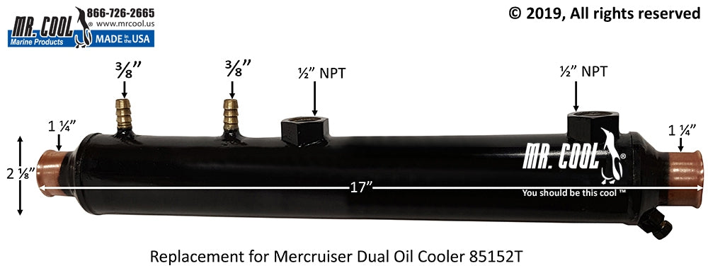 Mercruiser V8 425 & 454 Oil & Power Steering Cooler 85152T 17" x 2" Replacement