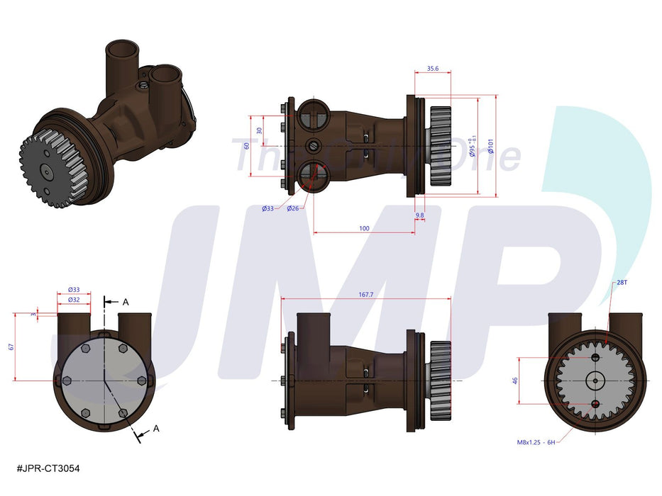 Sabre Perkins M130 M135 Seawater Pump Replacement JMP JPR-CT3054