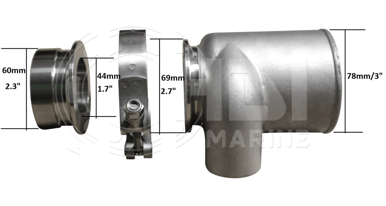 2"x 3" Cast 316 Stainless Steel Exhaust Mixing Elbow Kit