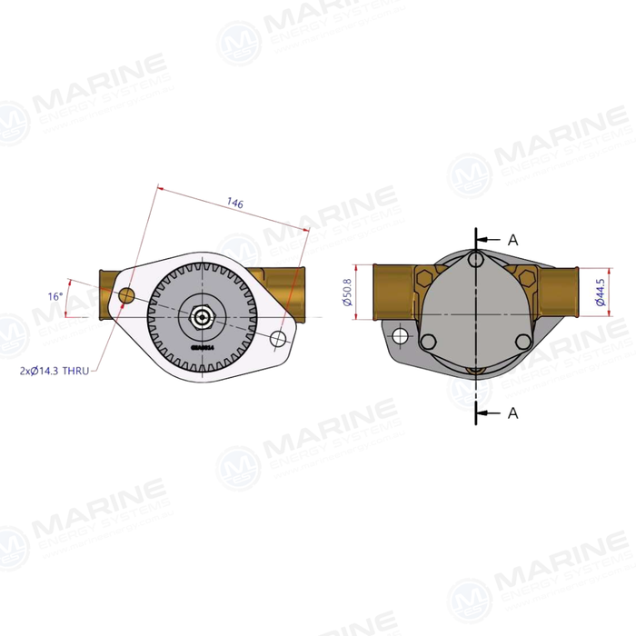 Cummins 6BT 5.9 / 6CTA 8.3 Seawater Pump P1722 16° OFFSET JPM JPR-S7622