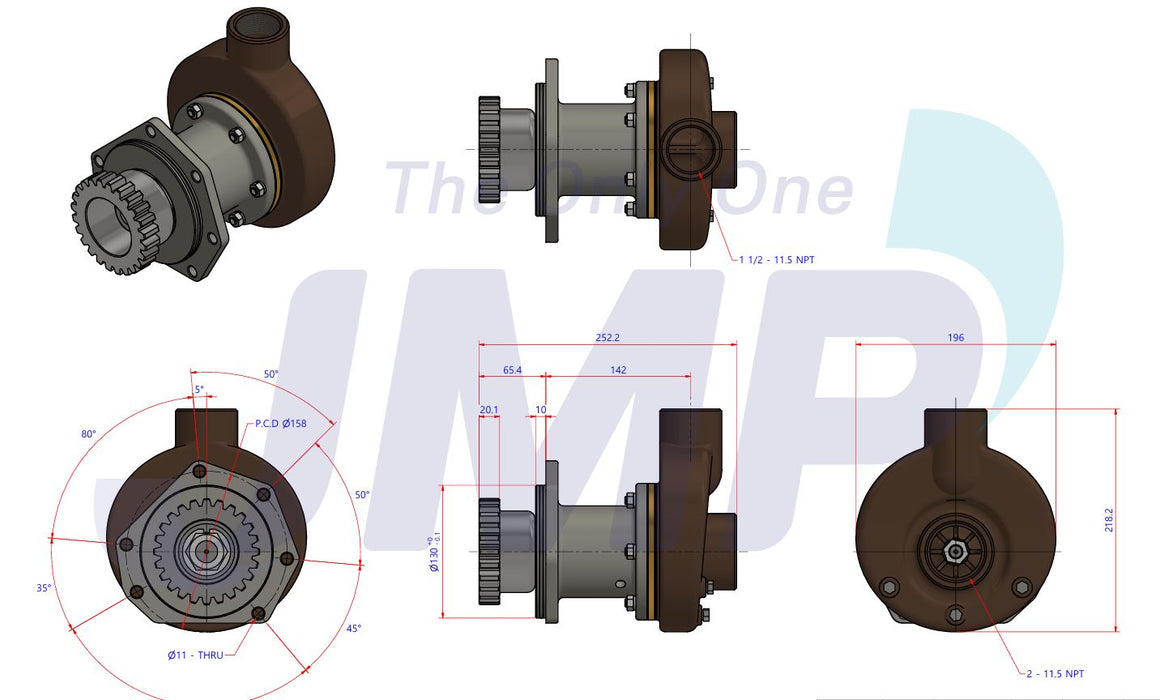 Mitsubishi S6R, S6R2 Replacement Eng Cooling Seawater Pump ME5000R  W/Drive Gear