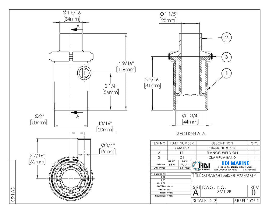 SM1-2B Straight Mixer Kit – Stainless Steel Exhaust Elbow (3/4″ water hose)