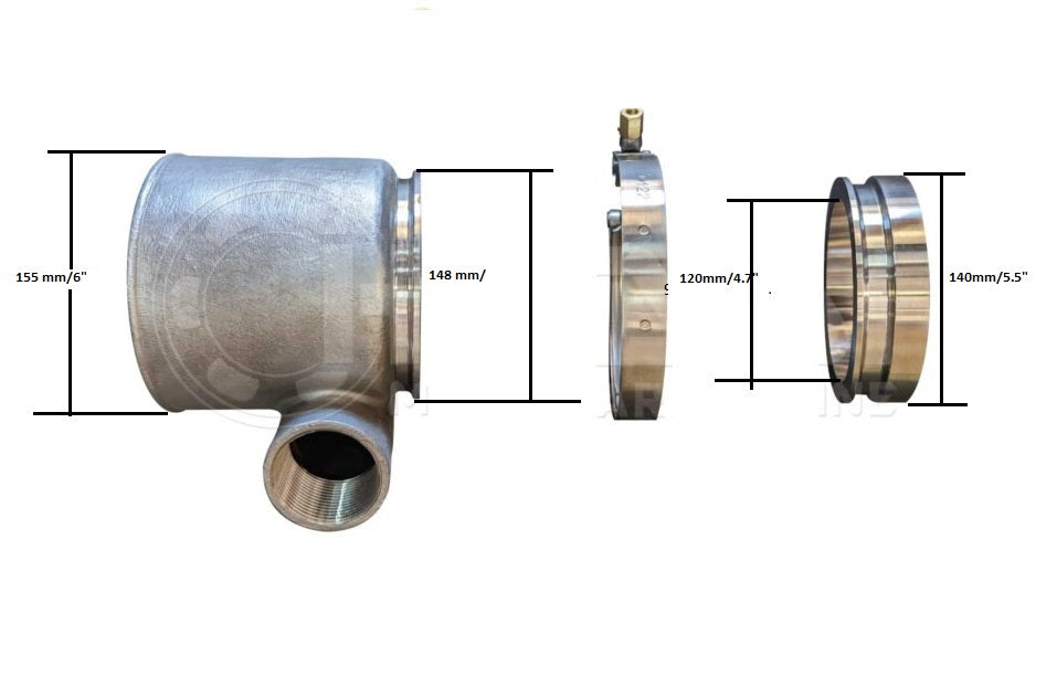 5"x 6" Cast 316 Stainless Steel Exhaust Mixing Elbow Kit