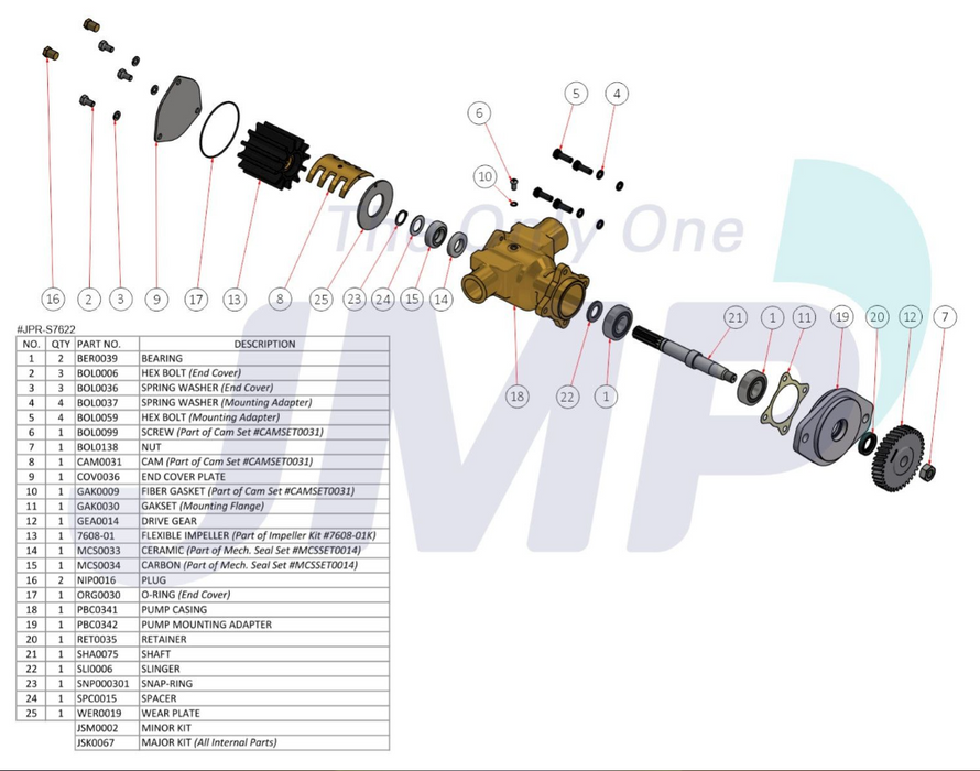 Cummins 6BT5.9-M2/ 6CTA8.3-M  Seawater Pump JPM JPR-S7622 Replacement 2" & 1-3/4" Ports