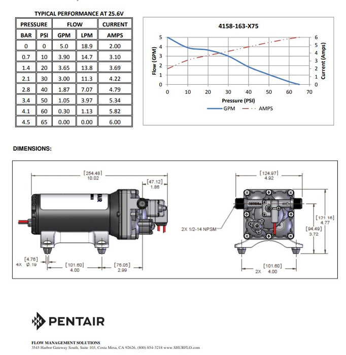 24V SHURflo PRESS PUMP 19LPM DIAPHRAGM "AQUAKING II SUPREME"