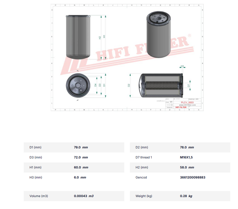 HIFI Fuel Filter SN 554 Replaces FF5091
