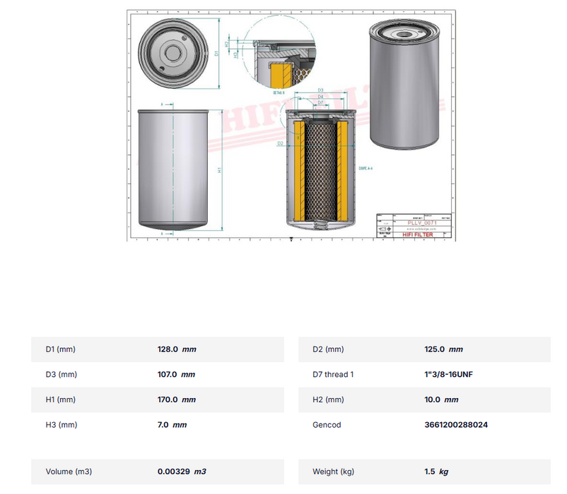 Yanmar Oil Filter 128633-35450 / 35460 Aftermarket Replacement from Hifi Filters ( Made in France)