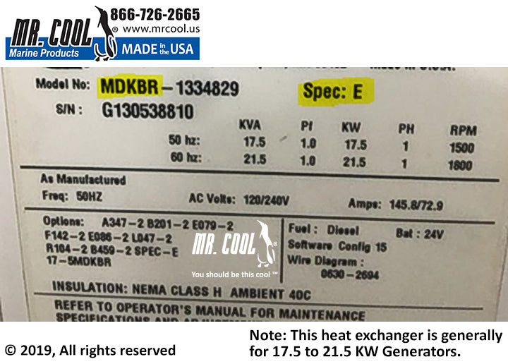 ONAN MDKD & MDKB HEAT EXCHANGER MEC 130-7489-02CN