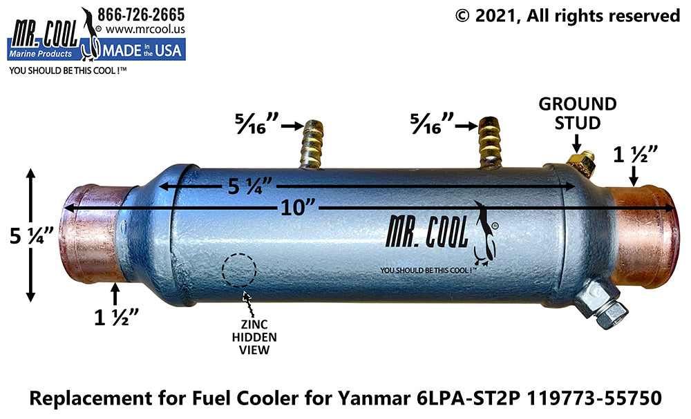 Yanmar 4LHA, 6LP(A) Fuel Cooler 119773-55750 Replacement 119773-55750 / 55800