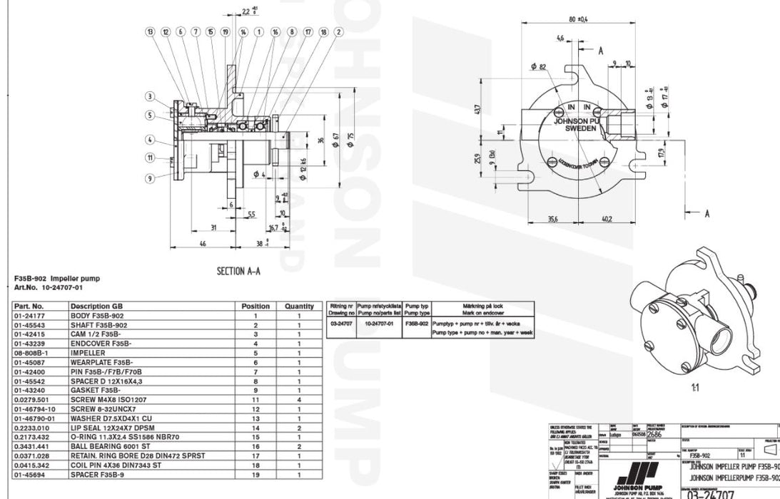 Volvo Penta 2001/2002/2003 Johnson Seawater Pump 10-24707-01