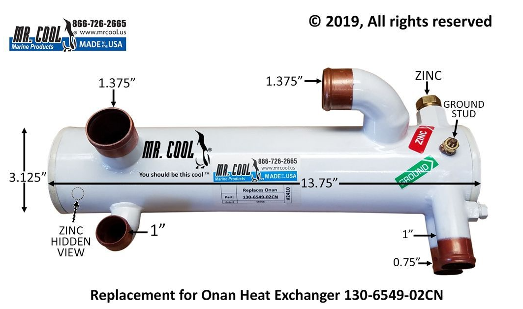 ONAN MDKBS MDKBF HEAT EXCHANGER 130-6549 & 130-5007 Replacement