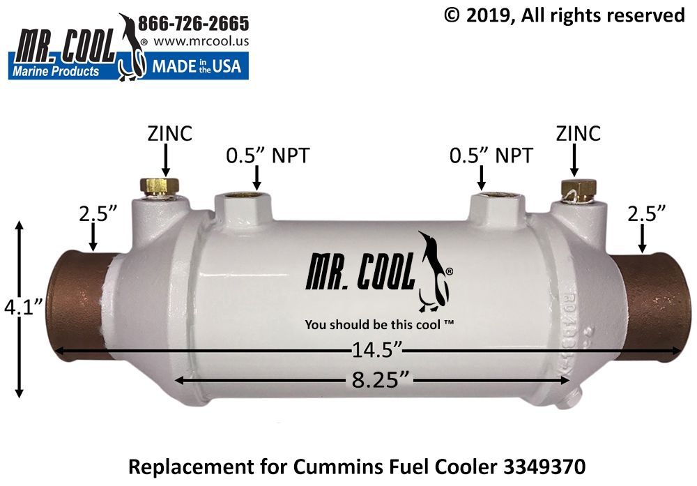 Cummins Fuel Cooler 4"x 8.25" 3349370 / 4989987 Replacement Part- QSM