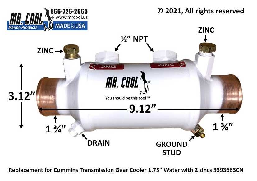 Cummins 6BTA Oil Cooler 3"x6" 3393663CN 1.75'' Replacement Part