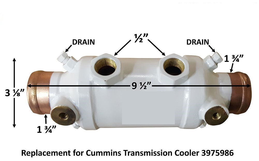Cummins  Oil Cooler 3"x 9" 3975986CN 1.3/4'' Replacement Part