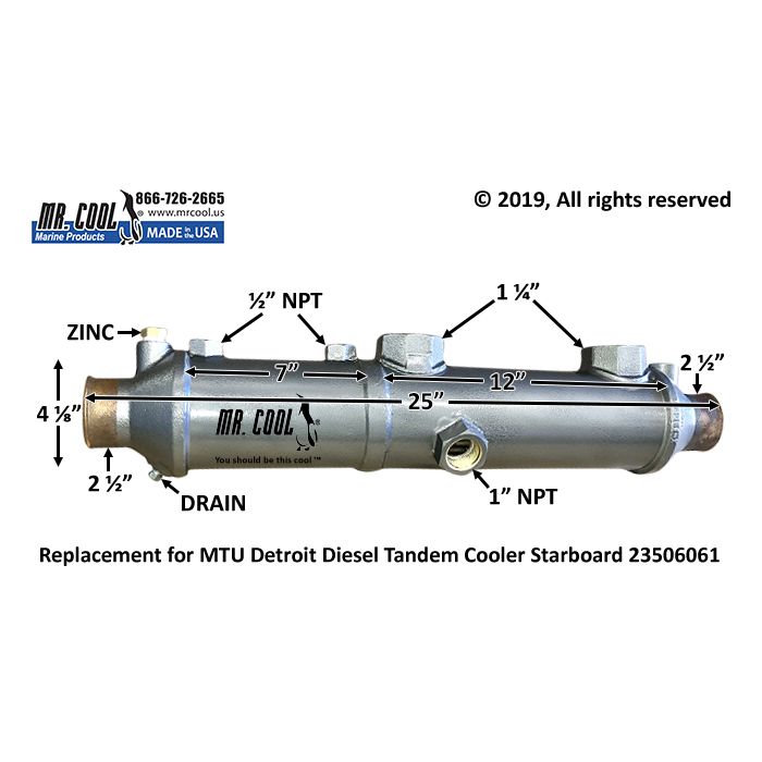 MTU DETROIT DIESEL 6V-92 TANDEM COOLER 23506061 STARBOARD REPLACEMENT