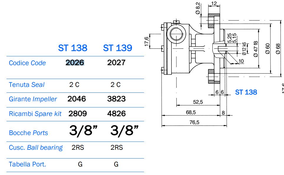 Lombardini / Volvo Seawater Pump F4B-9, 10-35098-04 Replacement AN 2026
