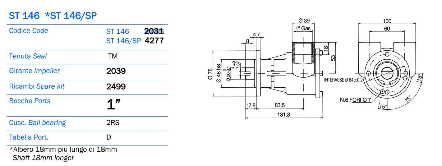 Seawater Pump Replaces Johnson F7B-9, 10-24127-1 ANCOR 2031
