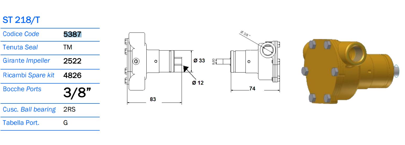Fischer Panda Seawater Pump Ancor 5387 Replaces Johnson 10-35127-3