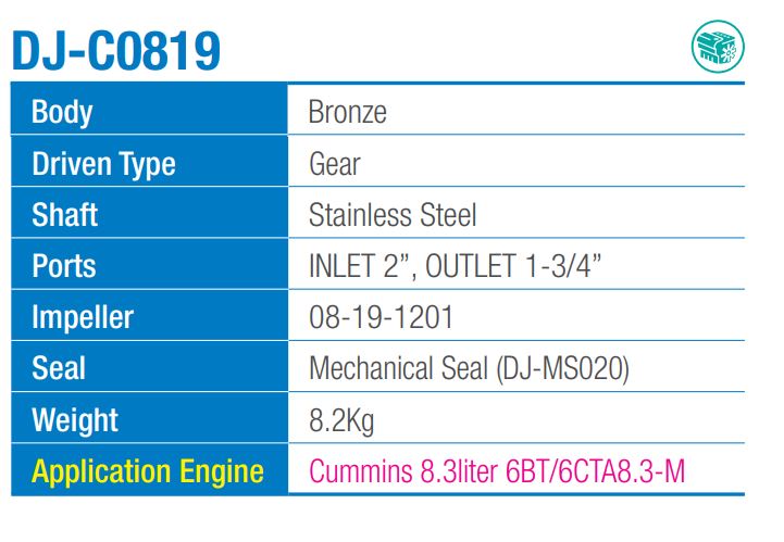 Cummins 6BT5.9-M2/ 6CTA8.3-M  Seawater Pump Replacement 2" & 1-3/4" Ports