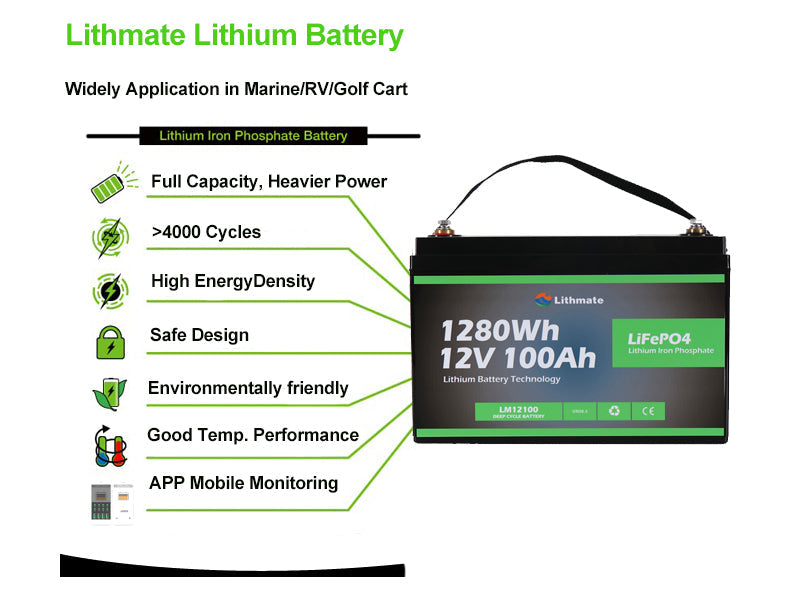Marine Singular Cell LiFePO4 12v100ah Lithium Ion Deep Cycle Battery