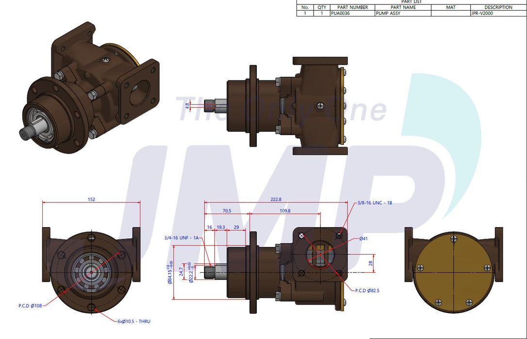 Volvo Penta 3829311 TAMD 61, 71, 100, 120, 121, 122 Series JMP JPR-V2000