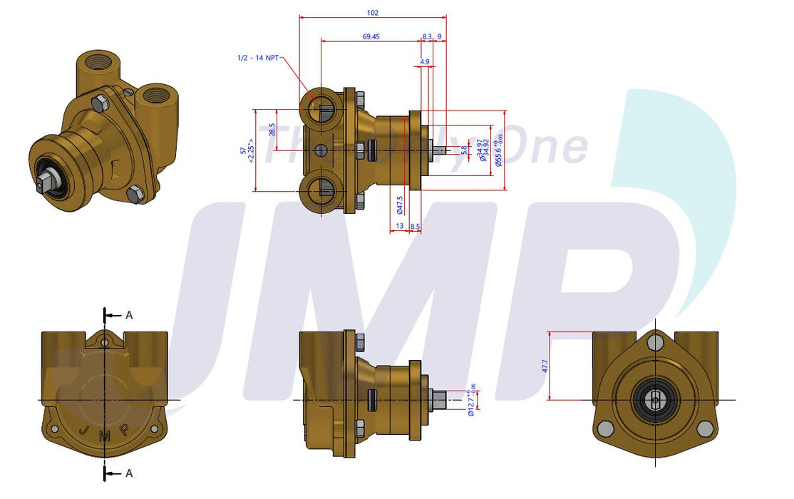 Westerbeke / Universal Seawater Pump 042175 /42175/ 57866 Sherwood G908 Replacement JPR-WB7108