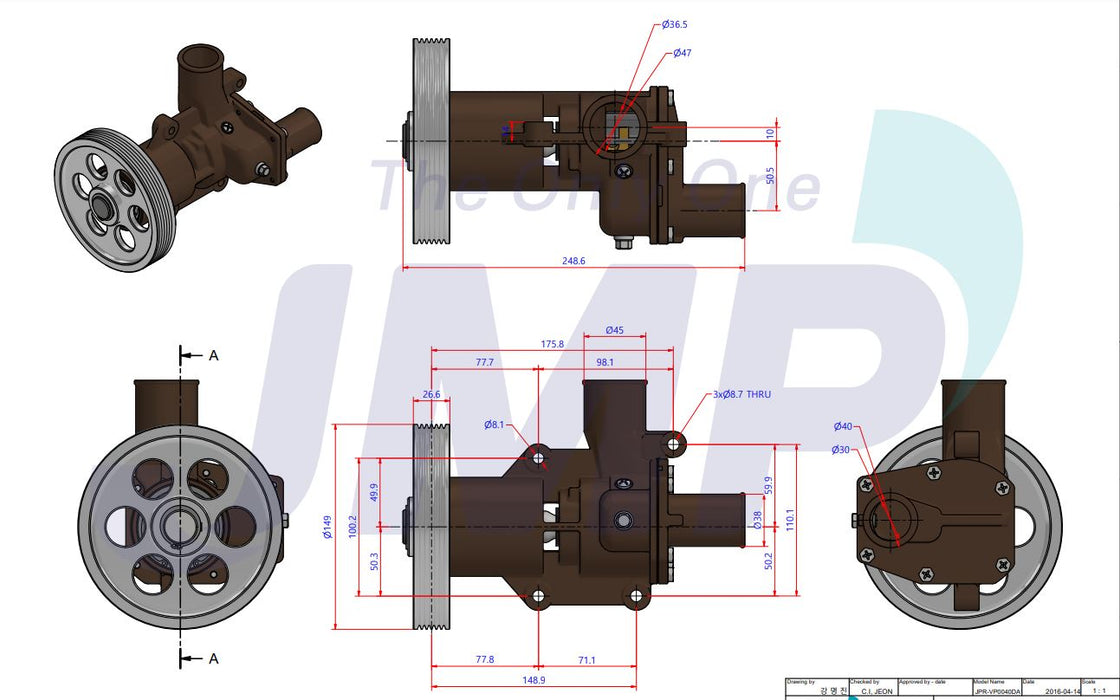 Volvo Penta D4 seawater pump 3584062 Replacement JPR-VP0040DA