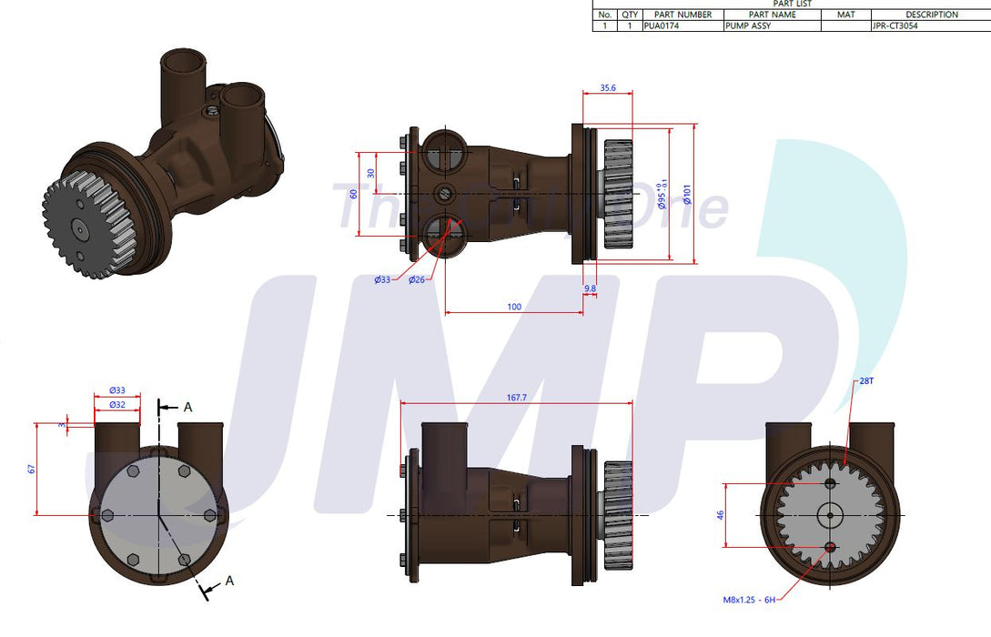 CATERPILLAR 3054, 3056 Perkins M92B Seawater Pump Replacement JMP JPR-CT3054