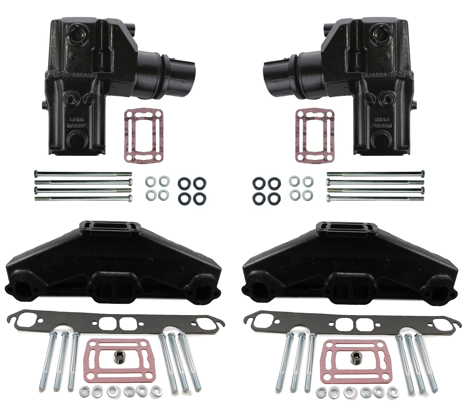 BARR Volvo Penta V8 5.0, 5.7L Manifolds & 11.3" Risers Kit BV8MANKITB