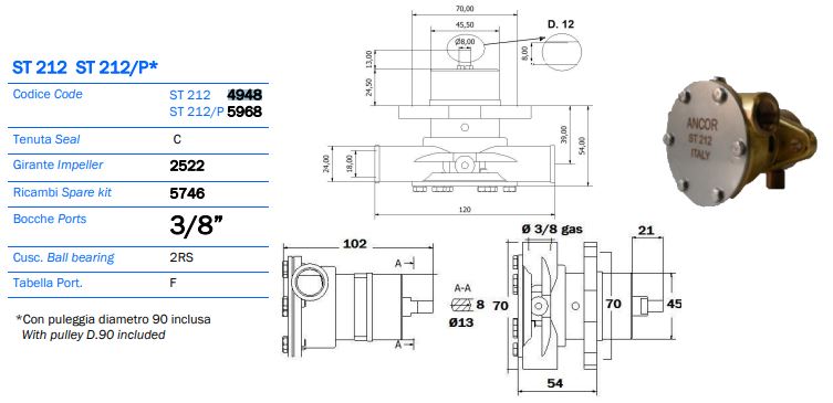 Yanmar 2GM-3GM 2YM-3YM Seawater Pump 128990-42500 (NO PULLEY) Replacement AN 4948