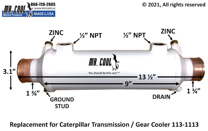CAT 3126 with ZF Transmission Gear Oil Cooler 113-1113 3" X 9" Replacement